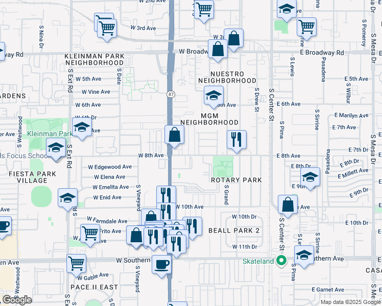 map of restaurants, bars, coffee shops, grocery stores, and more near 313 West 8th Avenue in Mesa