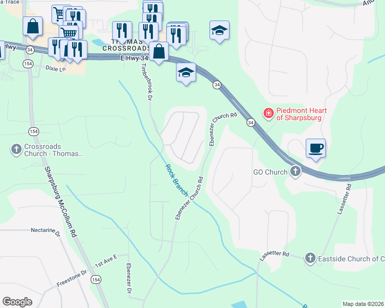 map of restaurants, bars, coffee shops, grocery stores, and more near 59 Grand Oak Way in Sharpsburg