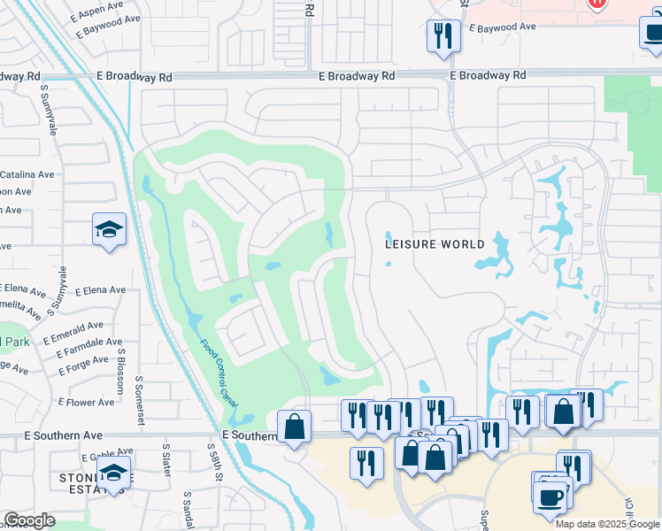 map of restaurants, bars, coffee shops, grocery stores, and more near 1480 Leisure World in Mesa