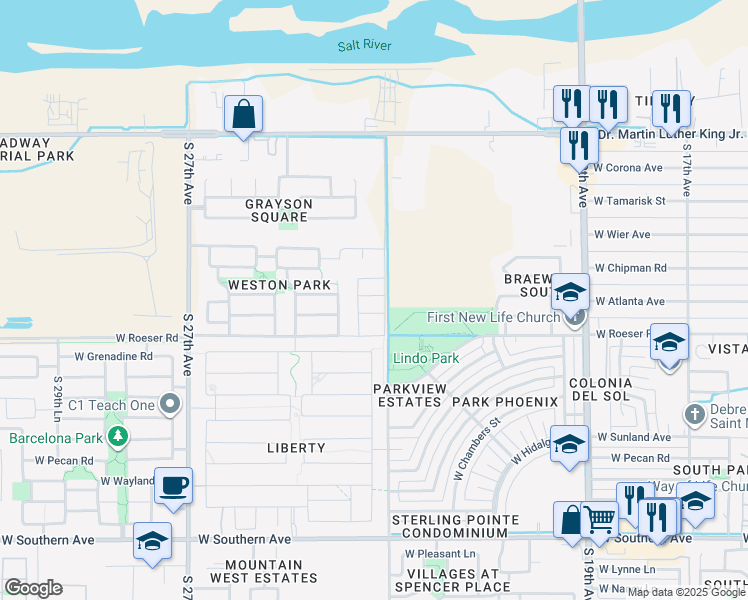 map of restaurants, bars, coffee shops, grocery stores, and more near 2323 West Romley Road in Phoenix