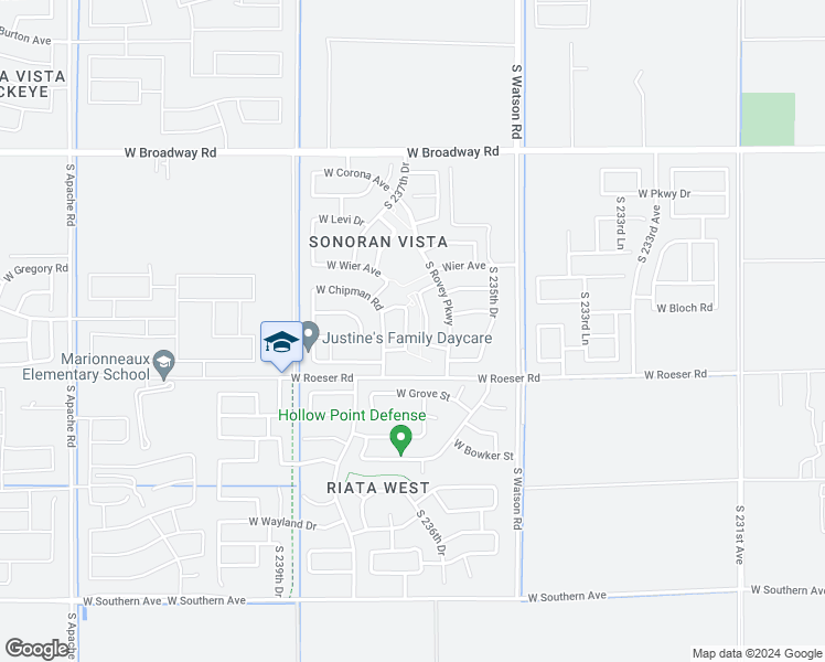 map of restaurants, bars, coffee shops, grocery stores, and more near 5039 South 237th Avenue in Buckeye