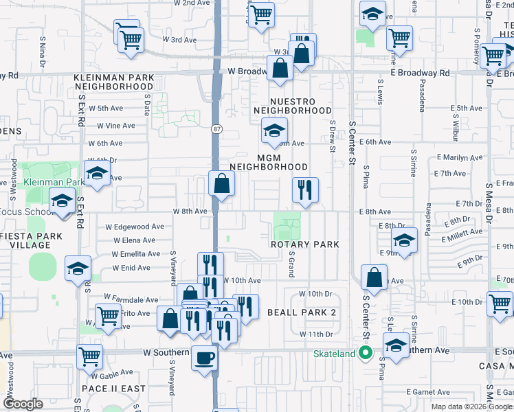map of restaurants, bars, coffee shops, grocery stores, and more near 235 West 8th Avenue in Mesa