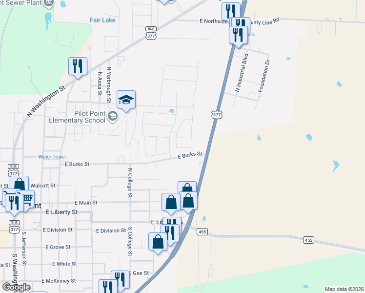 map of restaurants, bars, coffee shops, grocery stores, and more near 726 Carson Lane in Pilot Point