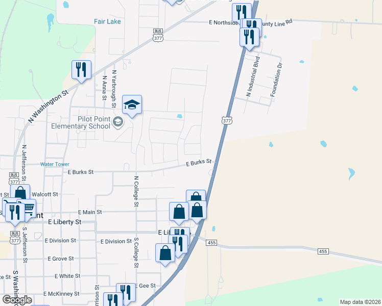 map of restaurants, bars, coffee shops, grocery stores, and more near 726 Carson Lane in Pilot Point