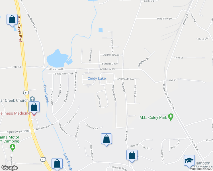 map of restaurants, bars, coffee shops, grocery stores, and more near 1442 North Hampton Drive in Hampton