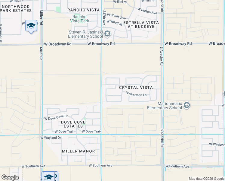 map of restaurants, bars, coffee shops, grocery stores, and more near 24648 West Sheraton Lane in Buckeye