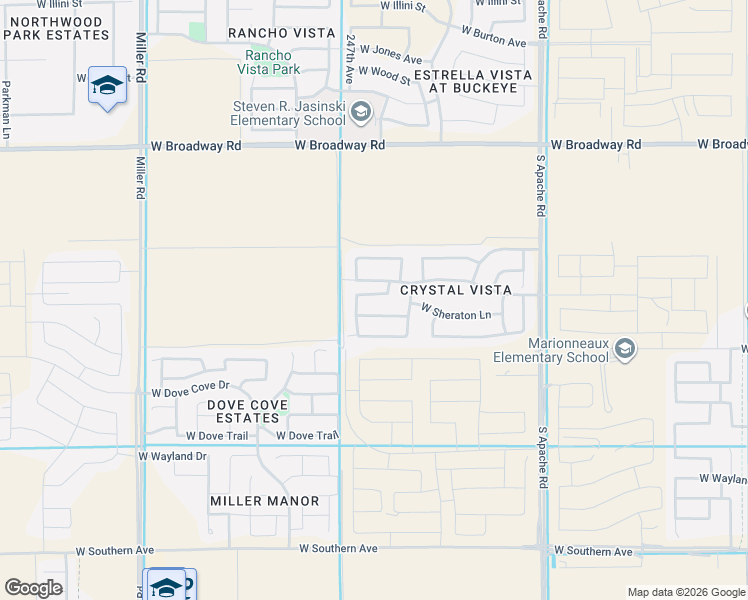 map of restaurants, bars, coffee shops, grocery stores, and more near 24648 West Sheraton Lane in Buckeye