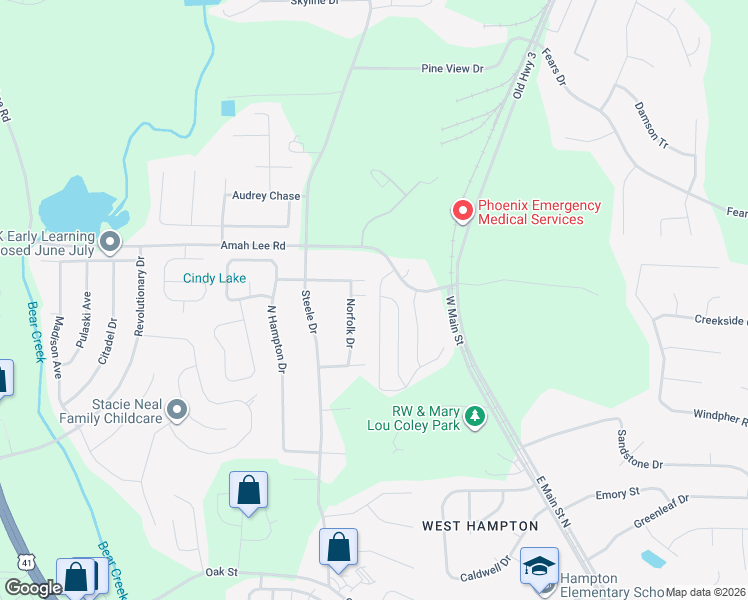 map of restaurants, bars, coffee shops, grocery stores, and more near 660-673 Amah Lee Road in Hampton