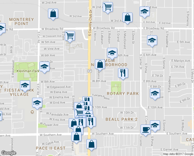 map of restaurants, bars, coffee shops, grocery stores, and more near 313 West 8th Avenue in Mesa