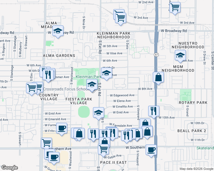 map of restaurants, bars, coffee shops, grocery stores, and more near 808 South Revere in Mesa