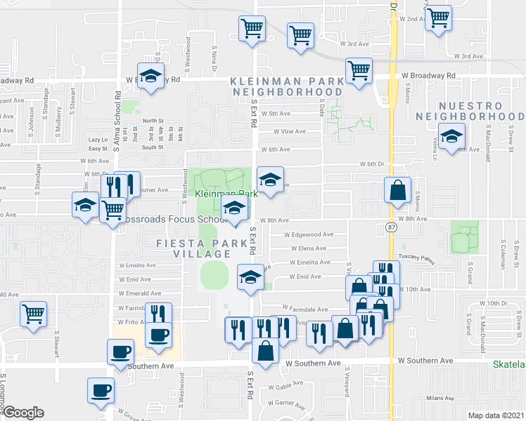 map of restaurants, bars, coffee shops, grocery stores, and more near 808 South Revere in Mesa