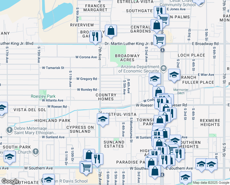 map of restaurants, bars, coffee shops, grocery stores, and more near 526 West Mobile Lane in Phoenix