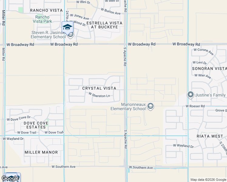 map of restaurants, bars, coffee shops, grocery stores, and more near 4201 South 243rd Lane in Buckeye