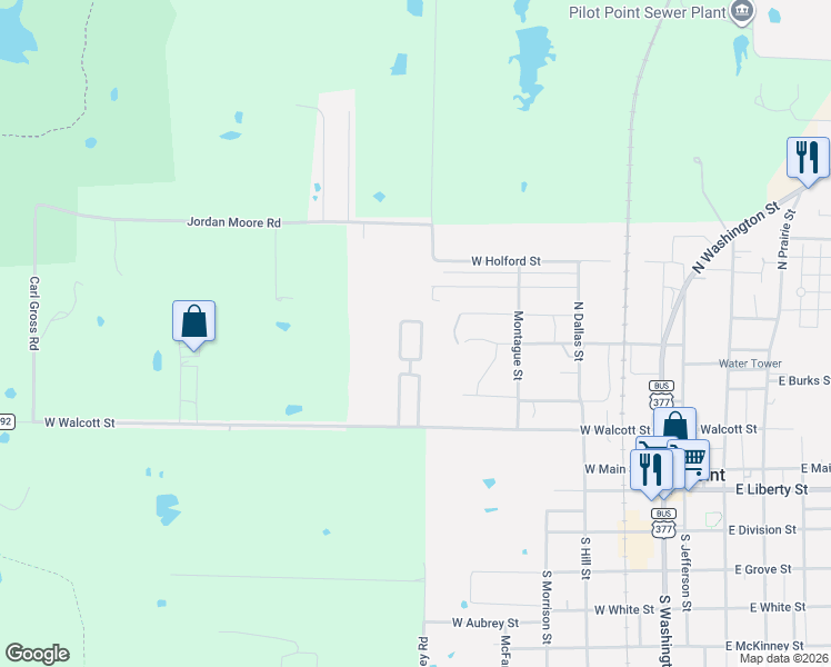 map of restaurants, bars, coffee shops, grocery stores, and more near 405 North Sierra Trail in Pilot Point
