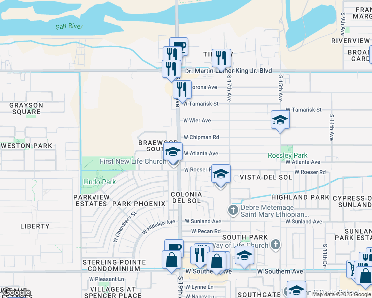 map of restaurants, bars, coffee shops, grocery stores, and more near 1819 West Atlanta Avenue in Phoenix