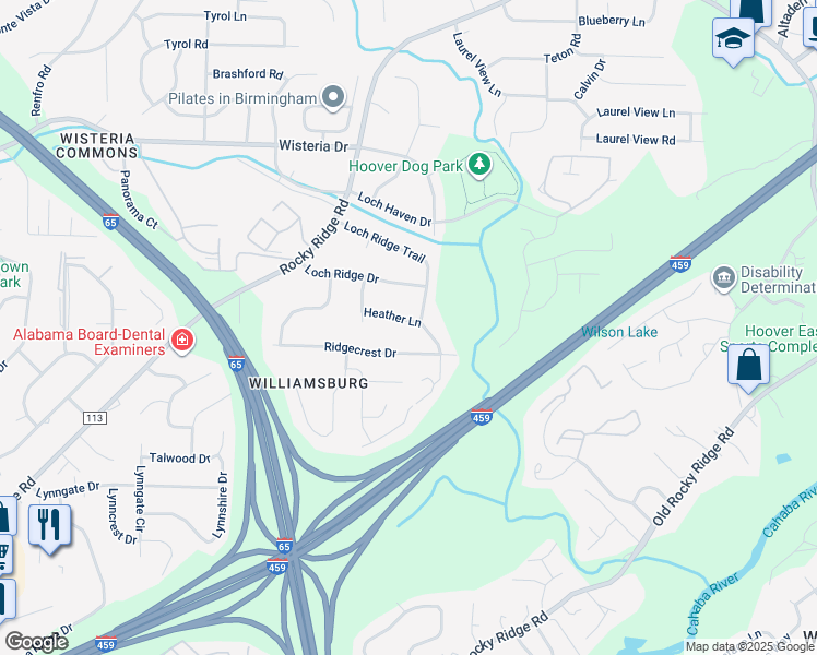 map of restaurants, bars, coffee shops, grocery stores, and more near 3466 Heather Lane in Birmingham