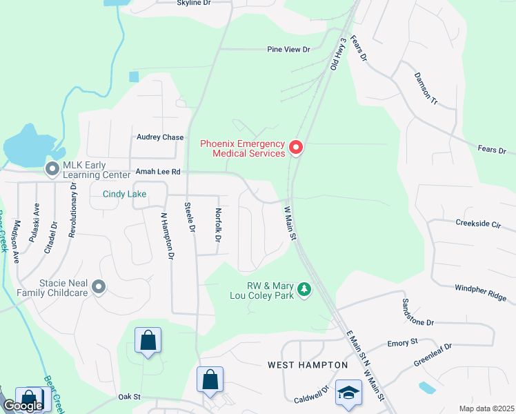 map of restaurants, bars, coffee shops, grocery stores, and more near 300 Denton Way in Hampton