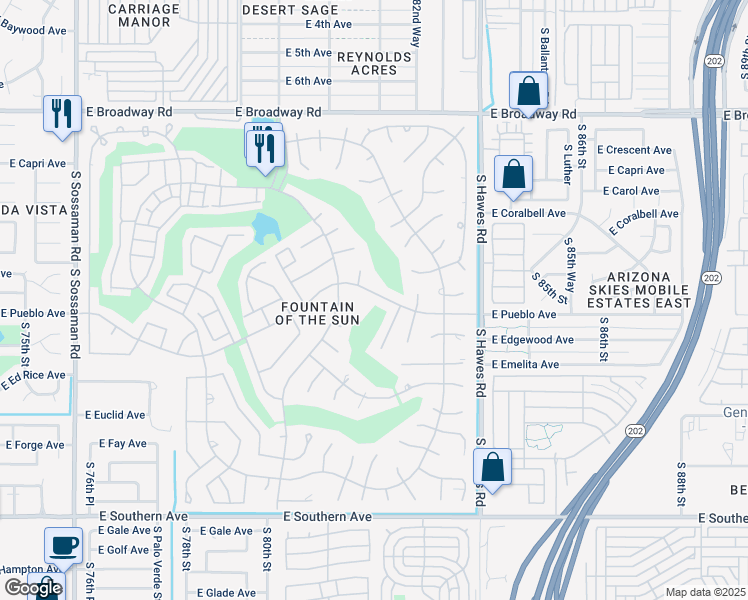 map of restaurants, bars, coffee shops, grocery stores, and more near 810 South 82nd Place in Mesa