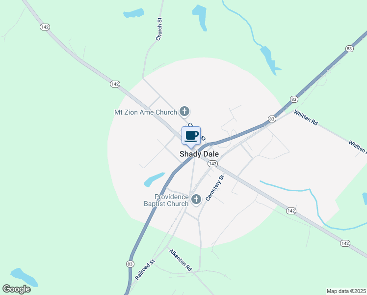 map of restaurants, bars, coffee shops, grocery stores, and more near 34 Banks Street in Shady Dale