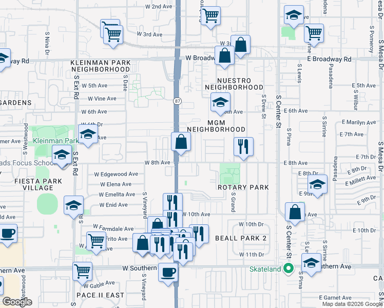map of restaurants, bars, coffee shops, grocery stores, and more near 744 South Morris in Mesa