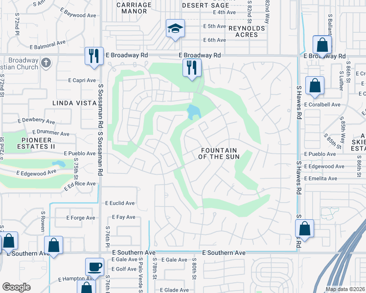 map of restaurants, bars, coffee shops, grocery stores, and more near 7857 East Privet Drive in Mesa