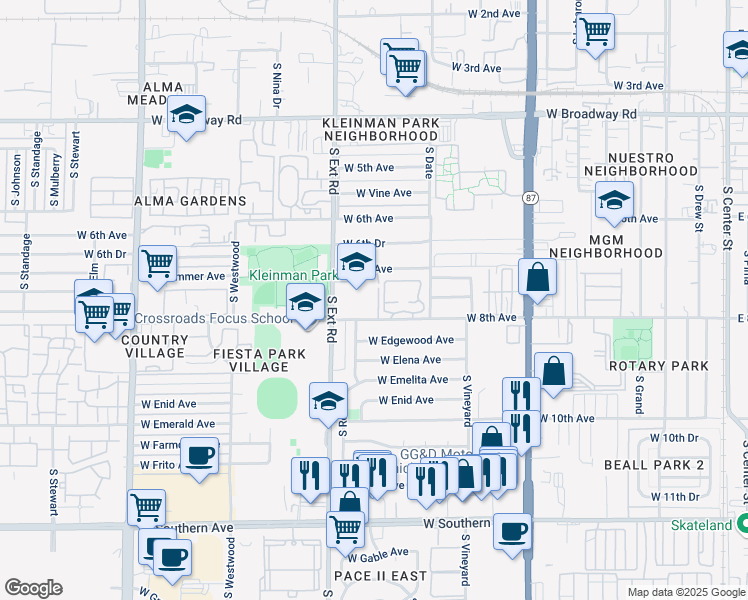 map of restaurants, bars, coffee shops, grocery stores, and more near 649 West 8th Avenue in Mesa