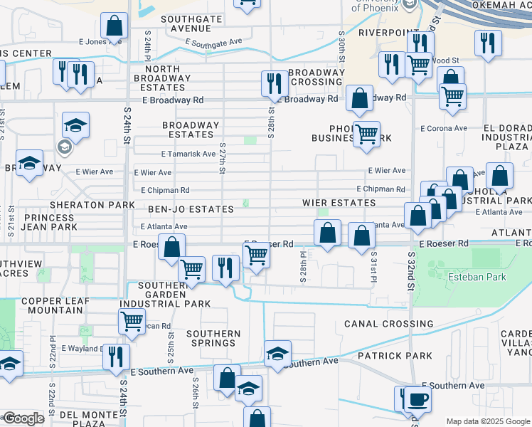 map of restaurants, bars, coffee shops, grocery stores, and more near 2765 East Atlanta Avenue in Phoenix