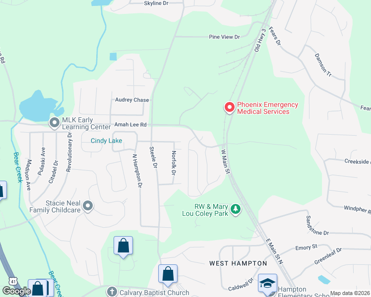 map of restaurants, bars, coffee shops, grocery stores, and more near 660-673 Amah Lee Road in Hampton