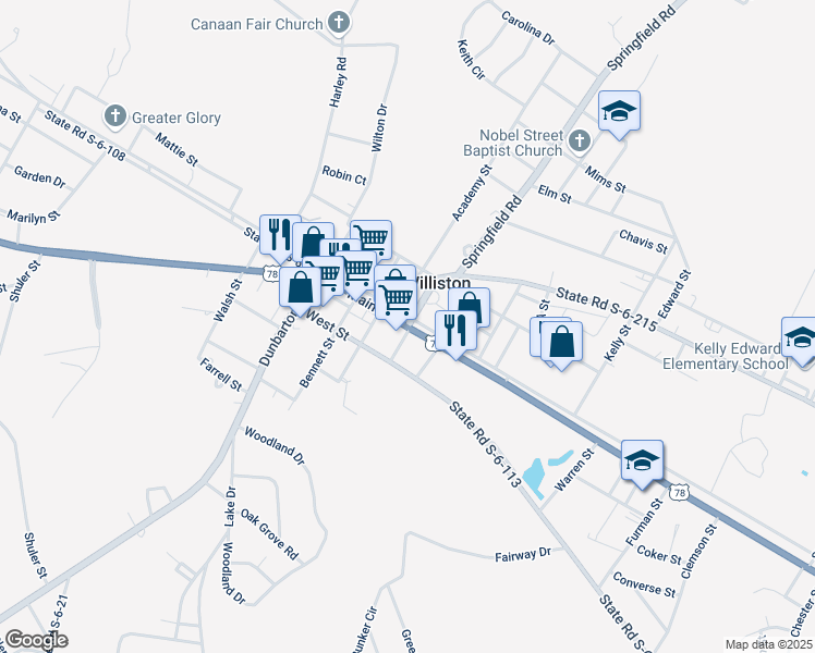 map of restaurants, bars, coffee shops, grocery stores, and more near 12233 Main Street in Williston