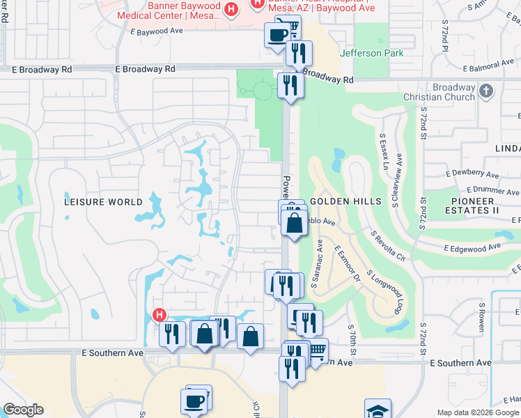map of restaurants, bars, coffee shops, grocery stores, and more near 208 South Power Road in Mesa