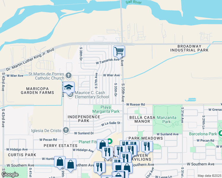 map of restaurants, bars, coffee shops, grocery stores, and more near 4825 South 36th Avenue in Phoenix