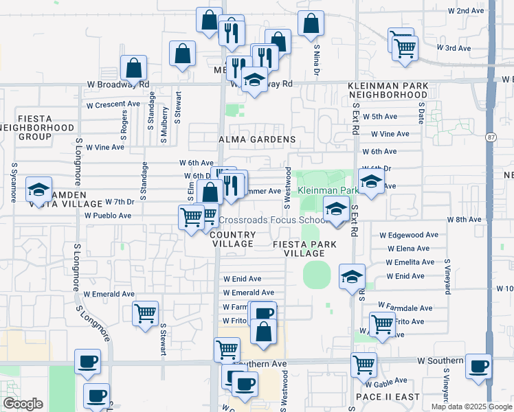 map of restaurants, bars, coffee shops, grocery stores, and more near 1050 West 8th Avenue in Mesa