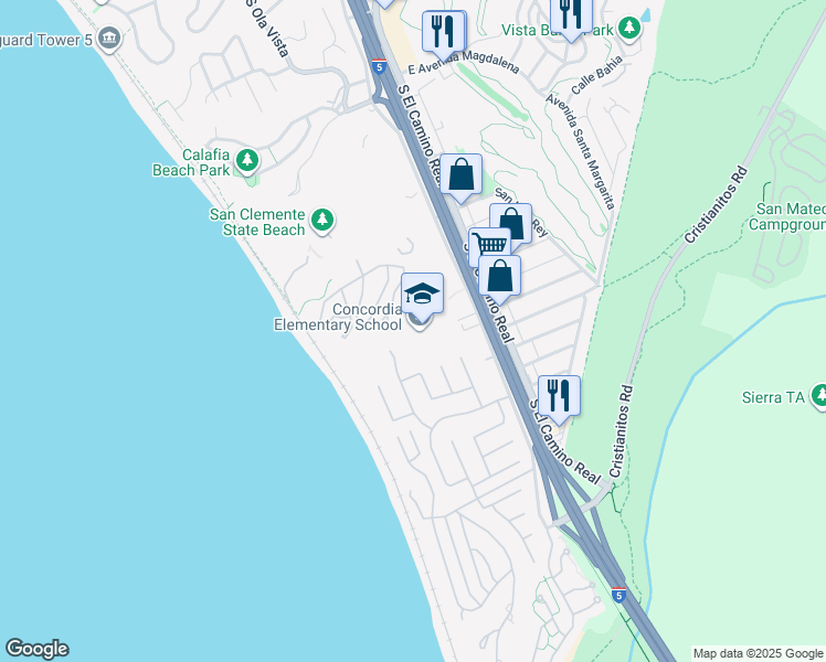 map of restaurants, bars, coffee shops, grocery stores, and more near 3120 Avenida Del Presidente in San Clemente