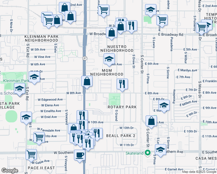 map of restaurants, bars, coffee shops, grocery stores, and more near 260 West 8th Avenue in Mesa