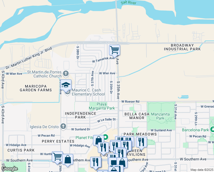 map of restaurants, bars, coffee shops, grocery stores, and more near 4825 South 36th Avenue in Phoenix