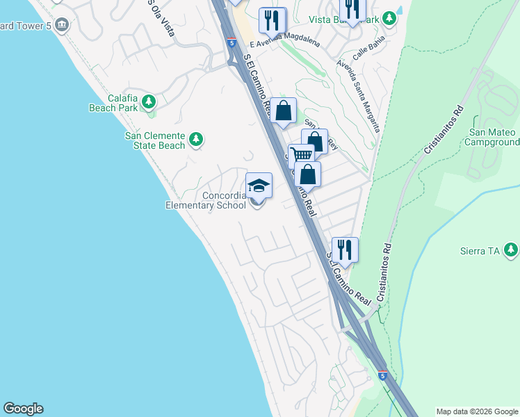 map of restaurants, bars, coffee shops, grocery stores, and more near 3120 Avenida Del Presidente in San Clemente