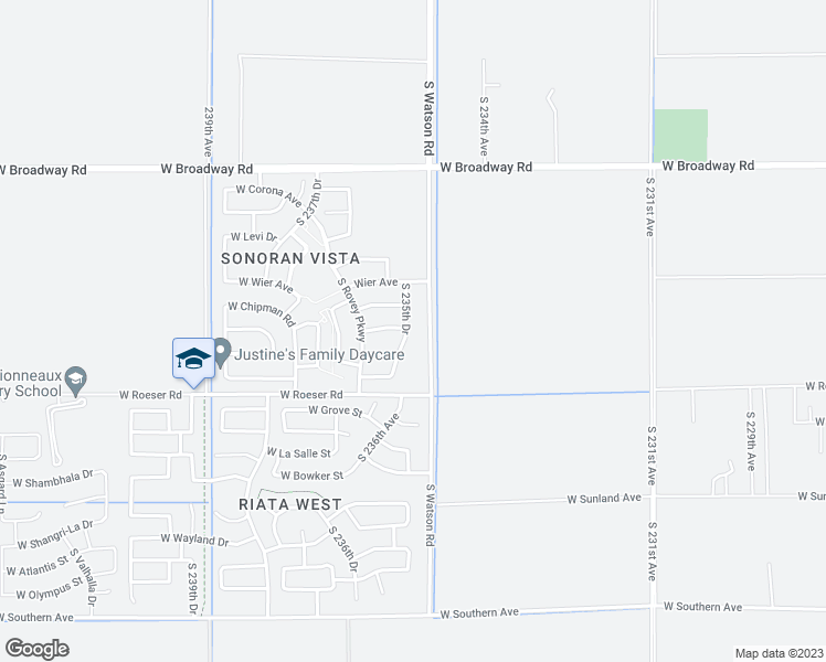 map of restaurants, bars, coffee shops, grocery stores, and more near 4981 South 235th Drive in Buckeye