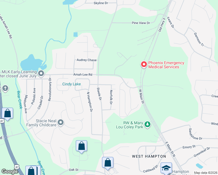 map of restaurants, bars, coffee shops, grocery stores, and more near 145 Portsmouth Avenue in Hampton