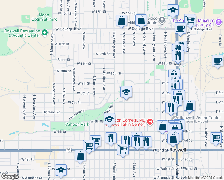 map of restaurants, bars, coffee shops, grocery stores, and more near 812 North Washington Avenue in Roswell