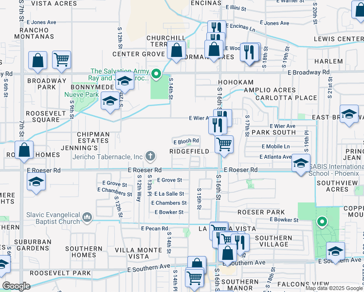 map of restaurants, bars, coffee shops, grocery stores, and more near 1426 East Romley Road in Phoenix