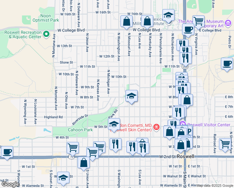 map of restaurants, bars, coffee shops, grocery stores, and more near 812 North Washington Avenue in Roswell