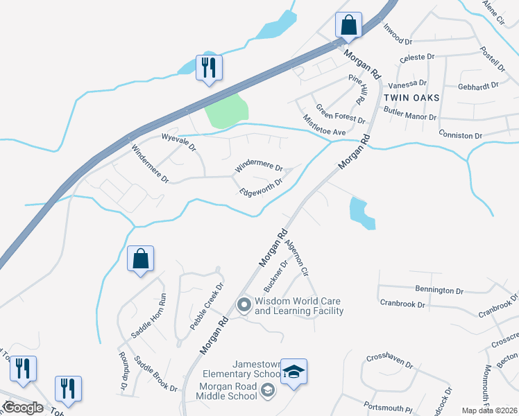 map of restaurants, bars, coffee shops, grocery stores, and more near 3522 Edgeworth Drive in Hephzibah