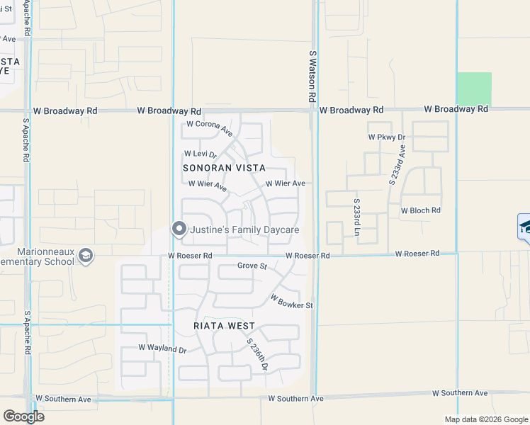 map of restaurants, bars, coffee shops, grocery stores, and more near 4905 South 236th Drive in Buckeye