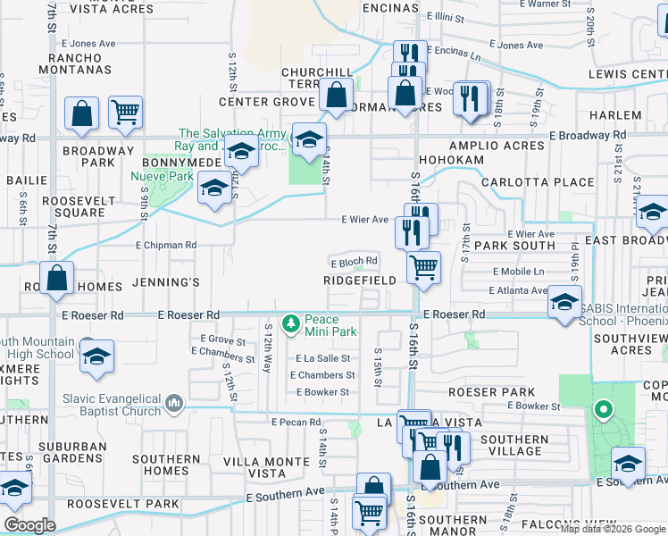 map of restaurants, bars, coffee shops, grocery stores, and more near 1407 East Chipman Road in Phoenix