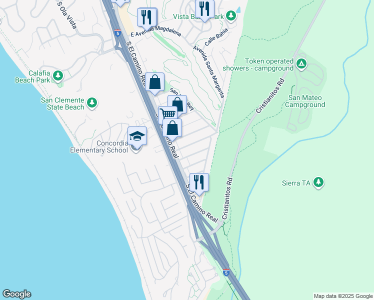 map of restaurants, bars, coffee shops, grocery stores, and more near 120 Avenida Dolores in San Clemente