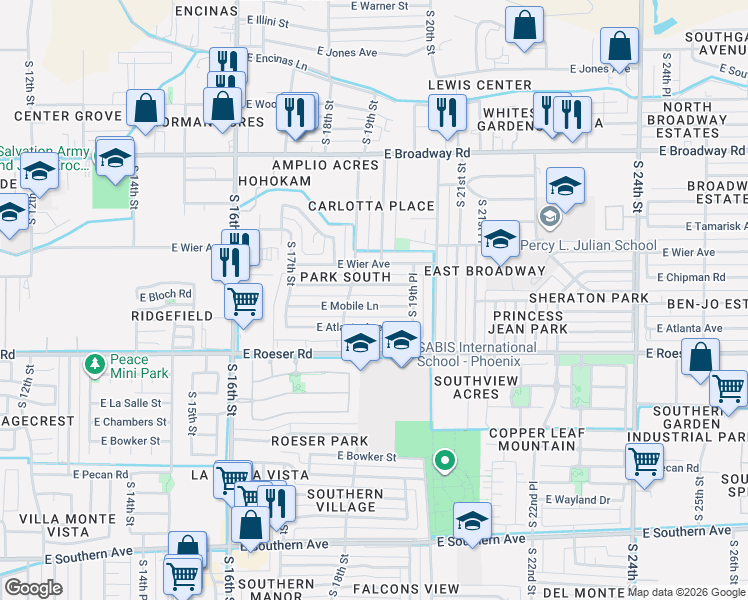 map of restaurants, bars, coffee shops, grocery stores, and more near 1852 East Mobile Lane in Phoenix