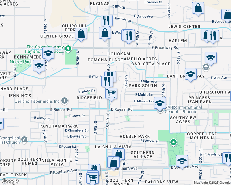 map of restaurants, bars, coffee shops, grocery stores, and more near 4828 South 17th Street in Phoenix