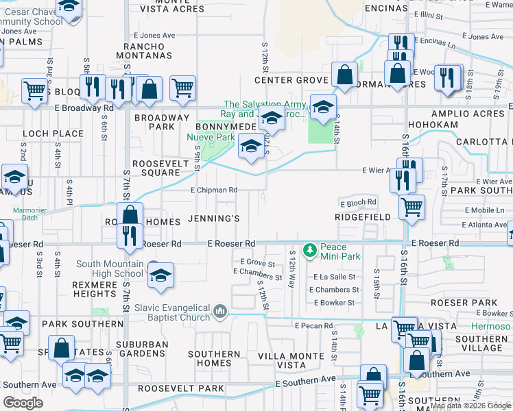map of restaurants, bars, coffee shops, grocery stores, and more near 1141 East Chipman Road in Phoenix