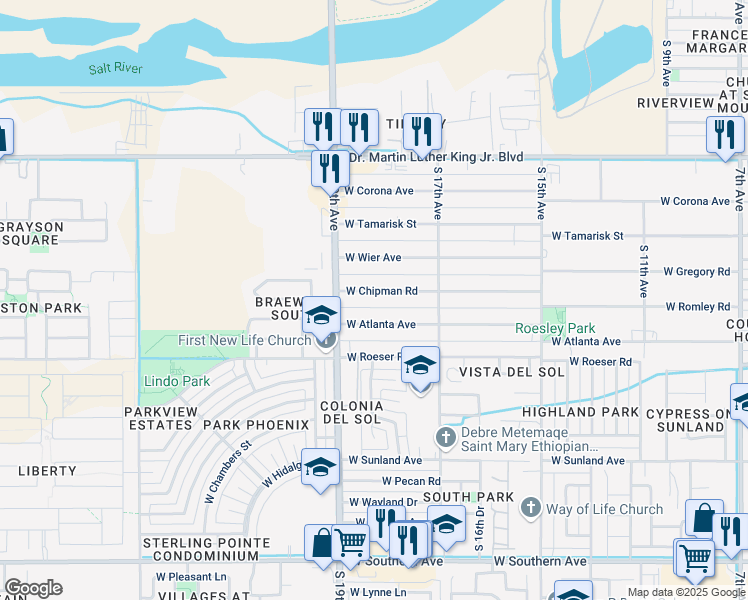 map of restaurants, bars, coffee shops, grocery stores, and more near 1820 West Chipman Road in Phoenix
