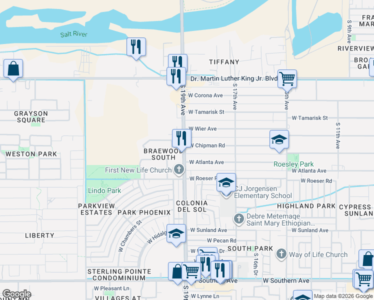 map of restaurants, bars, coffee shops, grocery stores, and more near in Phoenix